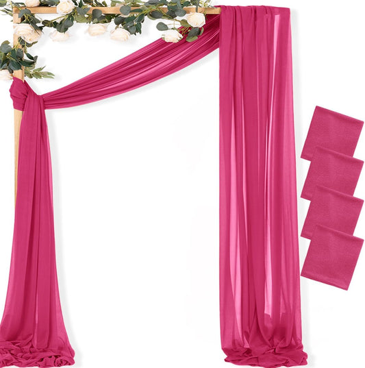 MLMC Hot Pink Wedding Arch Draping Fabric 4 Panels 29" x 20 FT Extra Long Gauze Drapes Sheer Backdrop Curtains 6.6 Yards Outdoor Drapery Panels for Wedding Ceremony Party Ceiling Decoration
