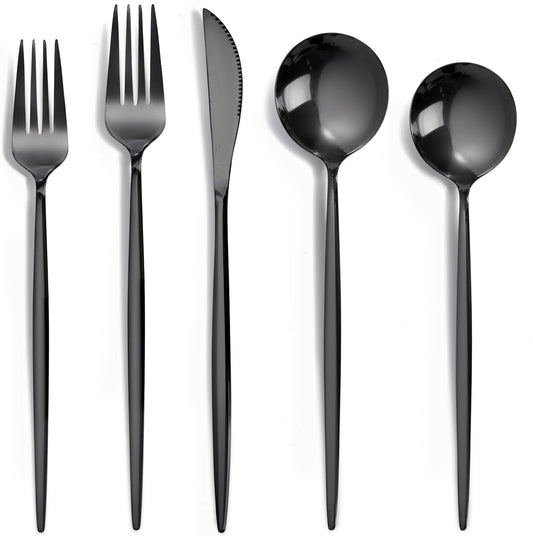 NOCCUR 40-Piece Stainless Steel Black Silverware Set for 8 - Black Utensils Set Include Knives Spoons and Forks for Home&Party