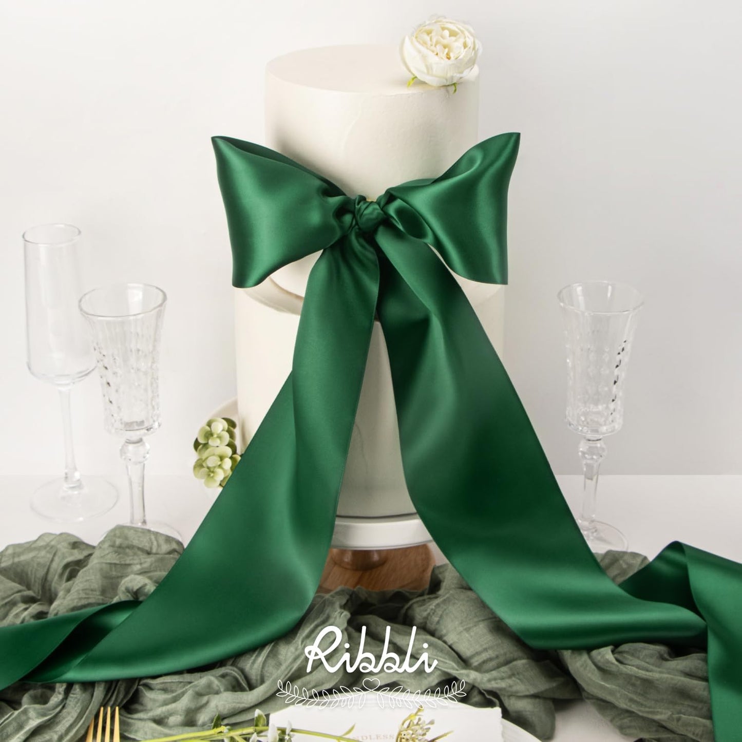 Ribbli Forest Green Satin Ribbon 4 Inch Wide Dark Green Ribbon for Wedding Chair Sash Grand Opening Ceremony Big Bows Gift Wrapping Floral Crafts Cake Decor-Double Faced Satin Continuous 10 Yards
