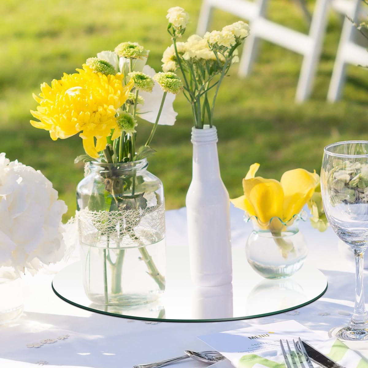 9PCS 12" Round Mirror Centerpieces for Tables Decorations, Acrylic Circle Mirror Centerpieces 2mm Mirror Tray Candle Plate Centerpiece for Wedding Table Christmas Party Decorations Wall Decor