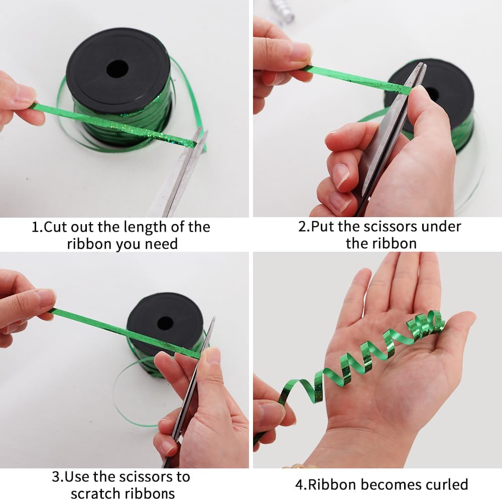 BEISHIDA 3 Pack Christmas Curling Ribbons Red Green Silver Balloons String Ribbons for Gift Wrapping Party Decorations（Total 300 Yards）