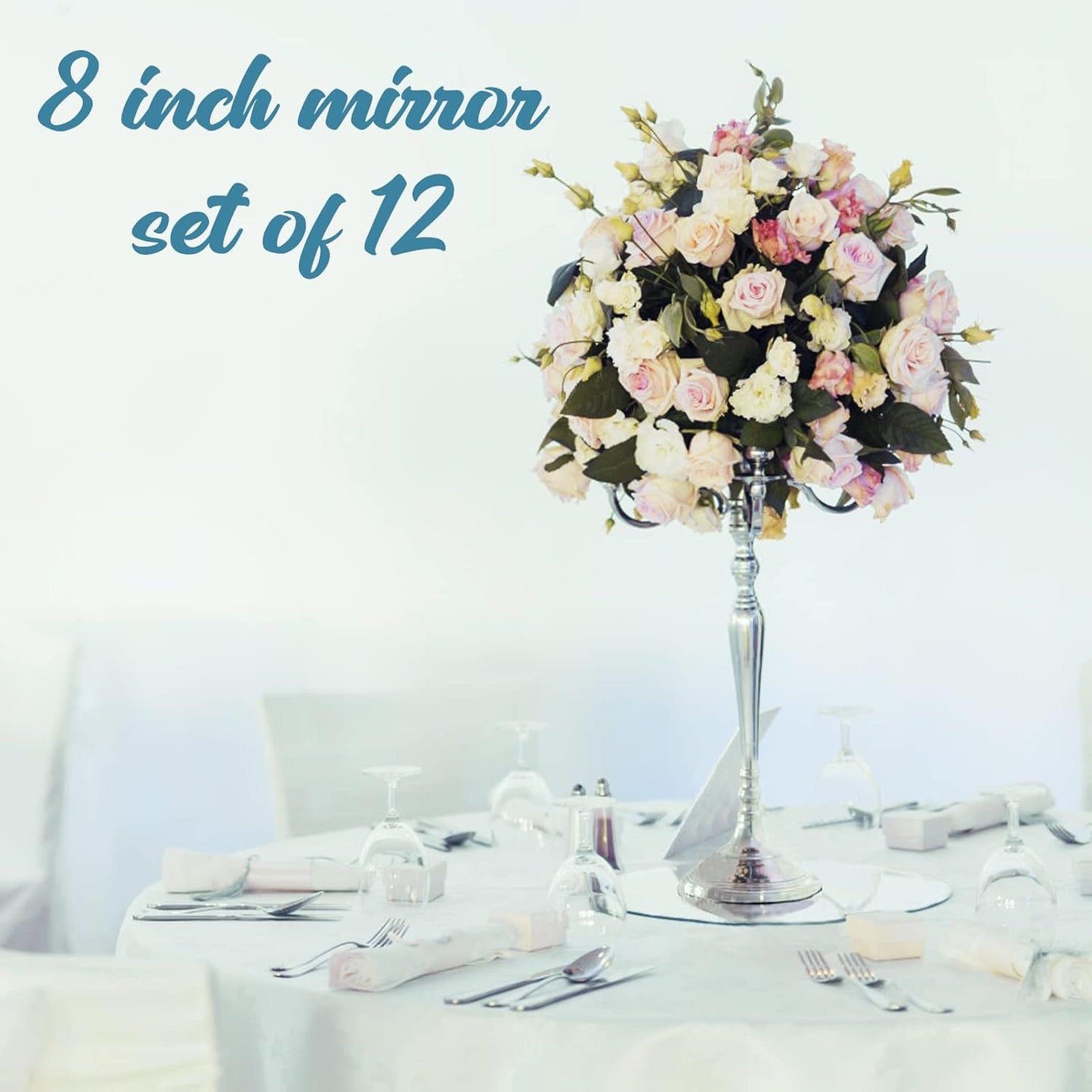 JAMBALAY 8" Round Mirror Centerpieces for Tables, Set of 12 Glass Mirror Table Centerpieces, Circle Glass Mirror Trays, Mirror Candle Plates for Wedding Decorations and Party