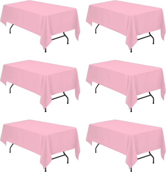 BRILLMAX 6 Pack Pink Tablecloths for 6 Foot Rectangle Tables 60 x 102 Inch - 6ft Rectangular Bulk Linen Polyester Fabric Washable Cloth Cover for Wedding Reception Banquet Birthday Party