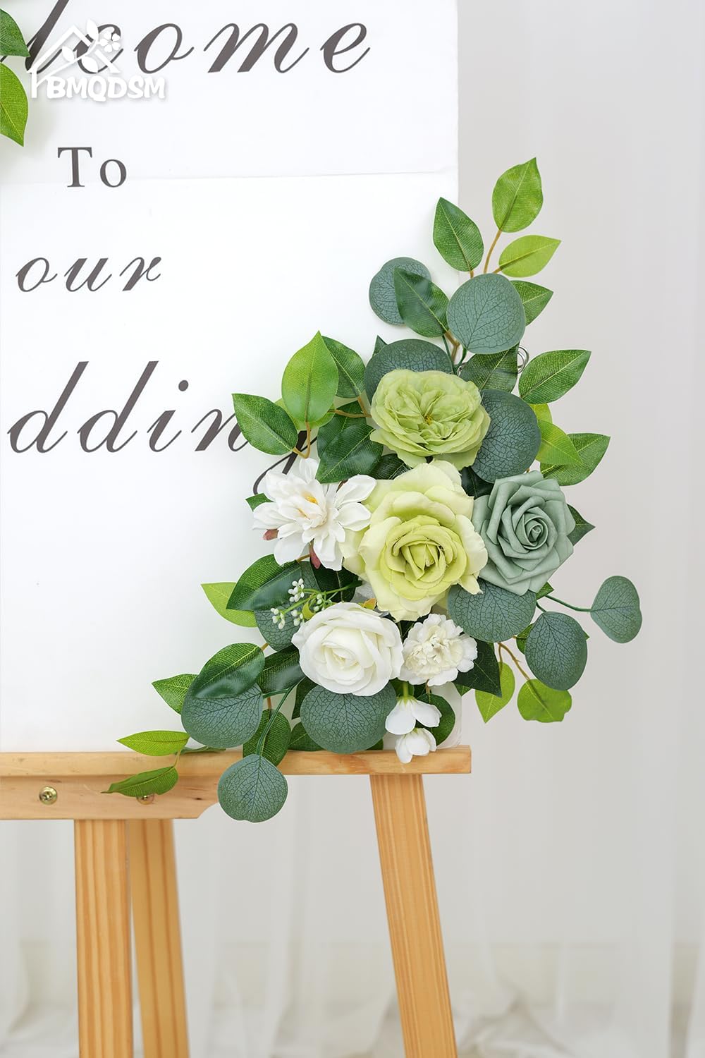 Pack of 2 Artificial Flowers for Backdrop Decoration, Wedding Arch Flowers,Reception Welcome Sign, Eucalyptus Garland, Suited to Aisle Decor and Wedding Arches（White Green）