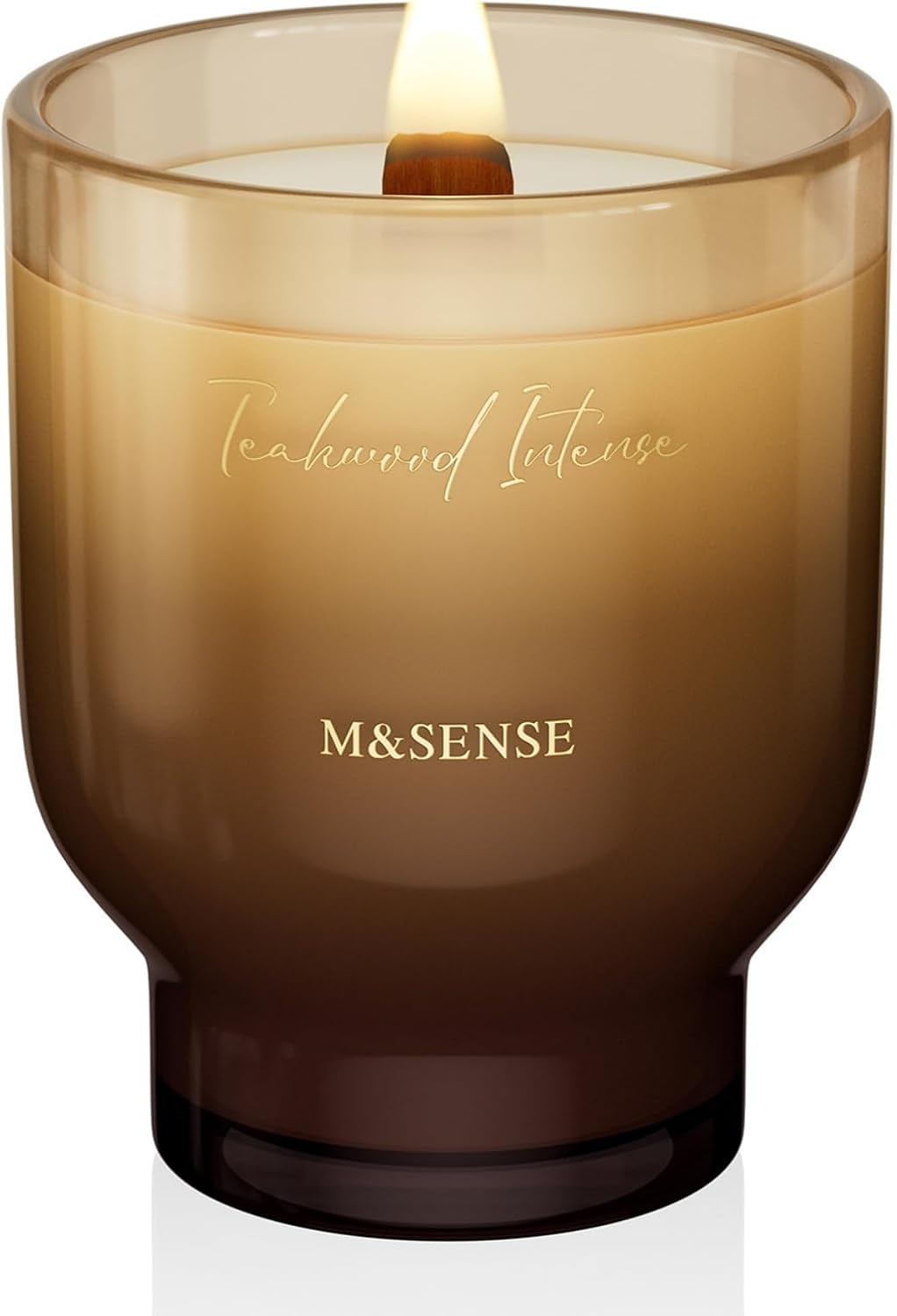 M&SENSE 16.6oz Natural Soy Large Jar Candle with Wooden Wick | Teakwood Intense Scent | 95-Hour Burn & Long-Lasting Burn | Housewarming Gift for Men and Women