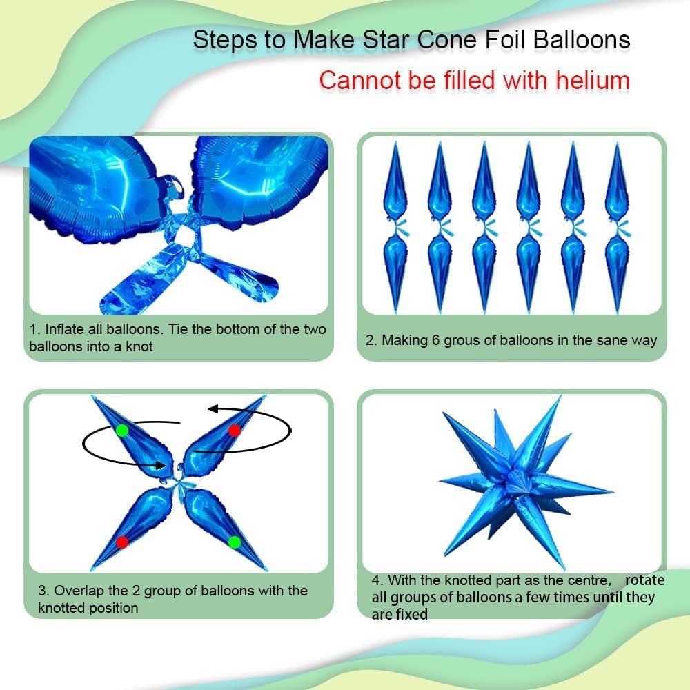 3pcs 26inch 3D matte blue Explosion Star foil balloon, matte blue Foil Cone Star burst Balloons for Birthday Wedding New Year Party Event