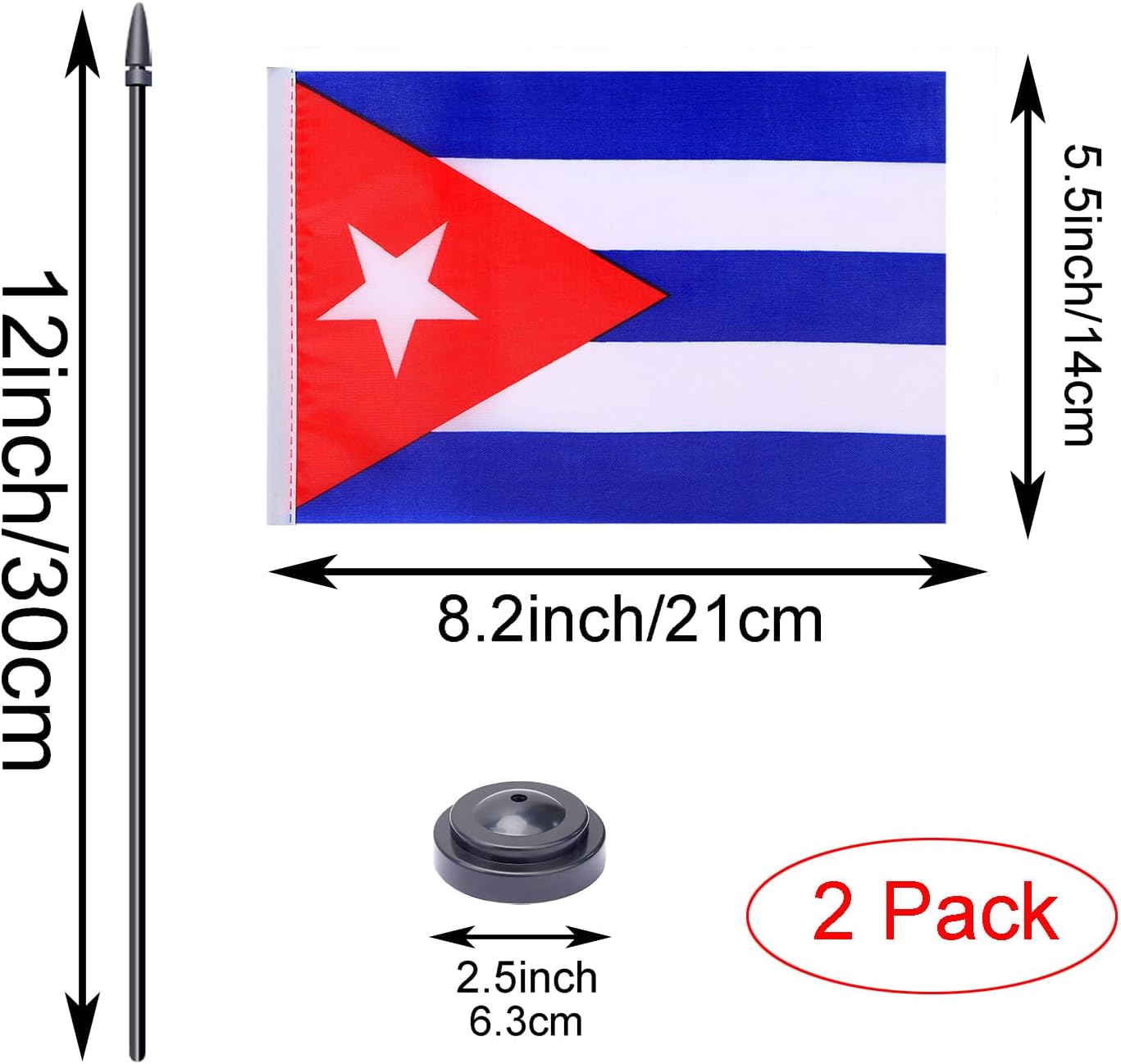 WXTWK 2 Pack Cuba Flag Cuba Deluxe Desk Flag Set - Mini Small Cuban Table Office Flags with Black 12" Solid Pole Stand Base Classroom Meeting Desktop Decorations