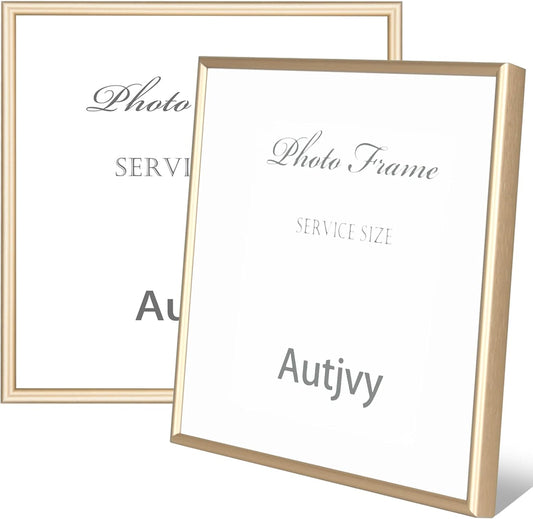 4x4 Picture Frames Gold - Brushed Brass Modern Simple Thin Aluminum Metal Square Photo Frame with HD Real Glass, Display for Tabletop and Wall Collage, 2 Pack