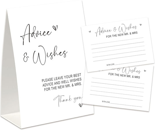 Advice and Wishes for The Mr and Mrs, Advice Cards for Bride and Groom 30 Pcs, Minimalist Theme, Bridal Shower Wedding Games and Decorations Supplies-ANWFM01