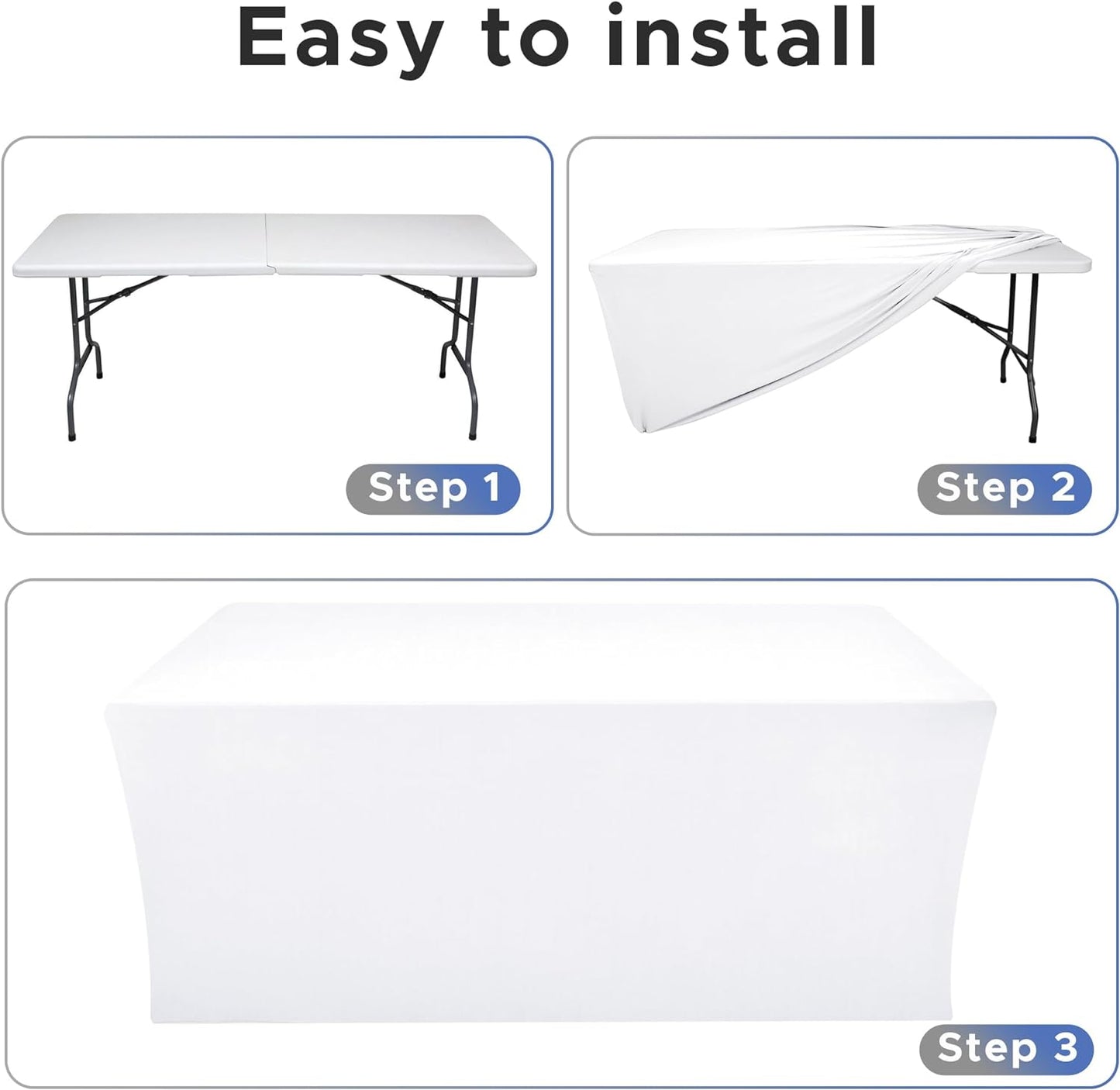 Nasitos Spandex Fitted Table Clothes, 2 Pack - 48 x 24 Inch - White Rectangle Tablecloths for 4 Foot Tables, Fabric Table Cover Protector for Folding Table, Parties, Craft Show, Trade Show