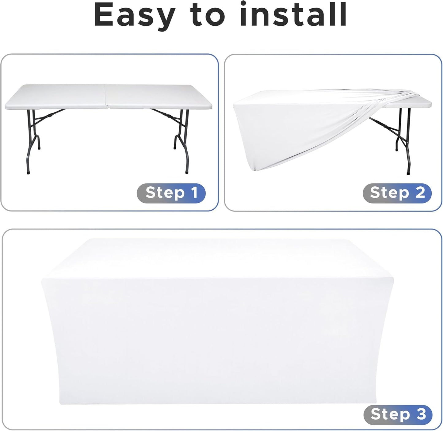 Nasitos White Fitted Table Covers Stretch Spandex - 72 x 30 Inch - 4 Pack Rectangle Table Clothes for 6 Ft Folding Tables, Wrinkle Resistant Tablecloths for Parties, Trade Show, Craft Show, Birthday