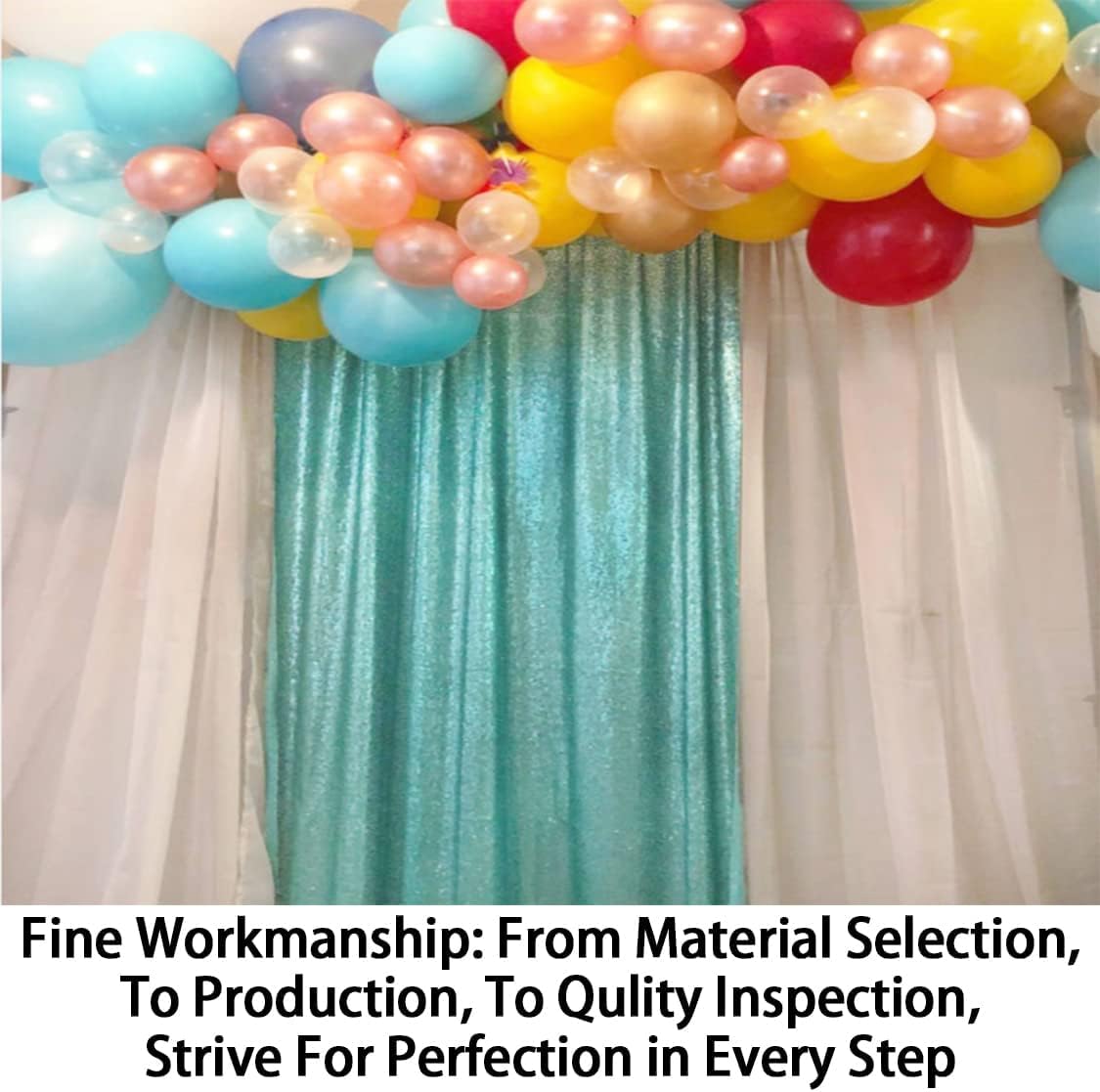 ShinyBeauty Sequin Backdrop 4x10ft Teal Sequin Curtains 2 Panels Wedding Drapes Glitter Backdrop Curtains for Parties Photography Background (4FTx10FTx2PC, Teal)