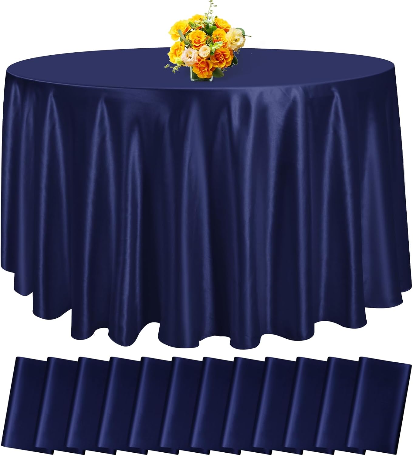 12 Pack 108 Inch Navy Blue Satin Tablecloth - Silky Round Tablecloth Overlay Smooth Fabric Table Cover, Bright Table Decoration for Wedding Party Banquet Events Restaurant Kitchen Dining