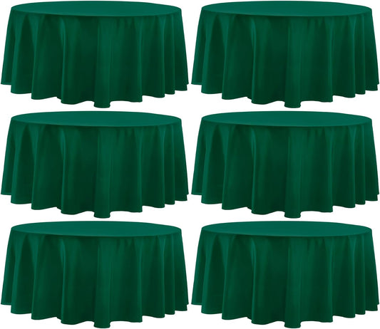 Round Tablecloth 132 Inch 6 Pack Dark Green Tablecloths Washable Decorative Linen Polyester Table Clothes Cover for Dining Table Banquets Buffet Parties and Wedding