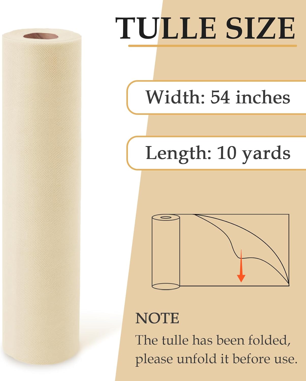 Tulle Fabric Roll, 54" x 10 Yards (30FT) Tulle for Wedding Christmas Decorations Pew Bow Tutu Party Backdrop Baby Shower Table Skirts Gift Wrapping Garden Netting (Soft Sand)