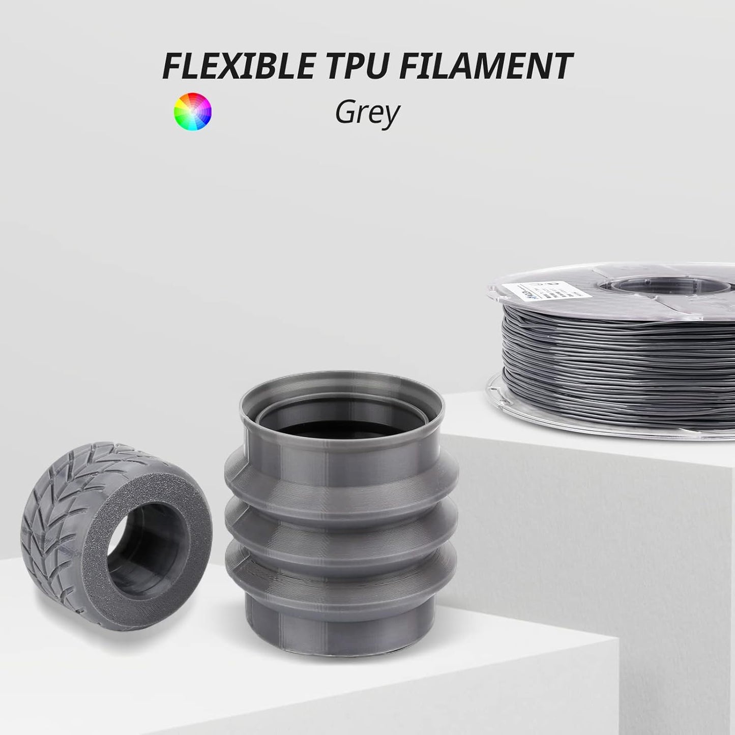 AMOLEN TPU 3D Printer Filament 1.75mm, Flexible Soft TPU 3D Printing Filament Supports High Speed, 1kg Spool(2.2lbs), Grey
