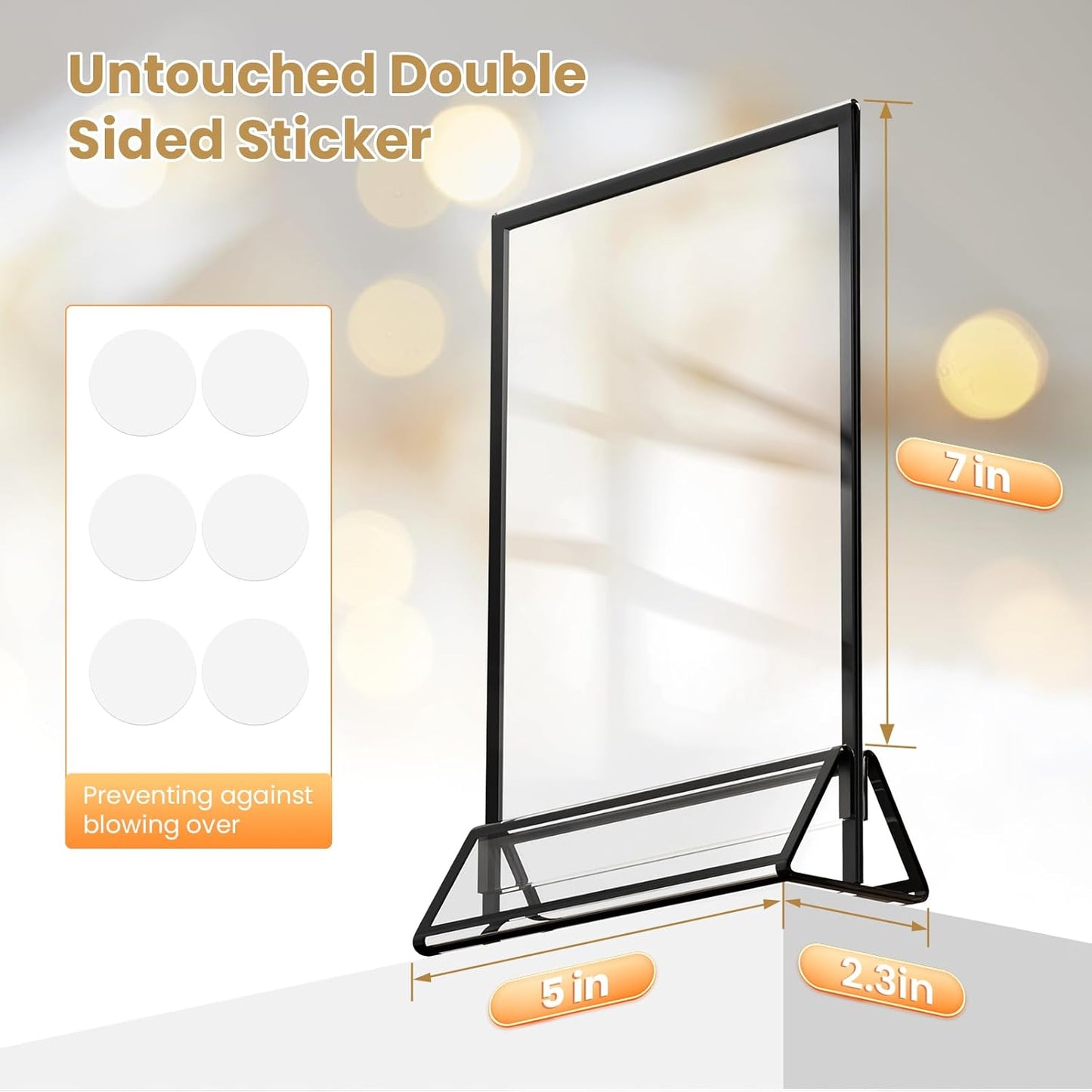 Acrylic Sign Holder 5X7 Black Picture Frame Double-Sided Acrylic Frames for Wedding Table Numbers Photo Frames Flyers Menu with Removable Sticky Dots-6 Pack