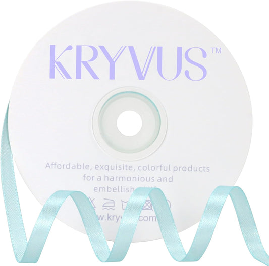 Light Blue Satin Ribbon 1/4 inch X Continuous 50 Yards, Single Face Polyester Ribbon Perfect for Gift Wrapping, Flower Bouquet, Wedding Decor, Crafts, Bow Making, Sewing and More