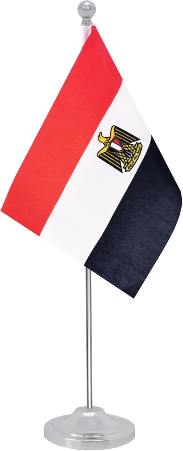 Egypt Desk Flag, Egyptian Table Office Flag with Metal Pole and Stand Base, International Country Flags, Festival Event Celebration, Classroom Meeting Desktop Decor (Egypt)