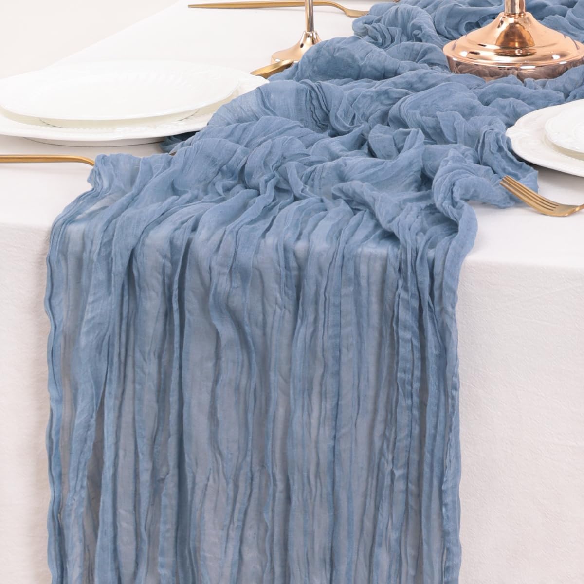 Dusty Blue Table Runner Cheesecloth Table Runner 10FT Farmhouse Table Runners 120 Inches Fall Table Decor Dining Room Centerpiece Wedding Boho Baby Shower Birthday