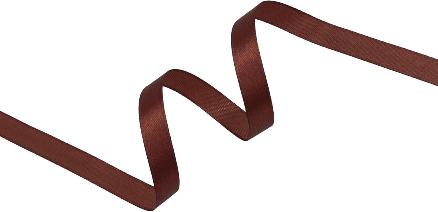 Coffee Brown Satin Ribbon 3/8 inch X Continuous 50 Yards, Single Face Polyester Ribbon Perfect for Gift Wrapping, Flower Bouquet, Wedding Decor, Crafts, Bow Making, Sewing and More