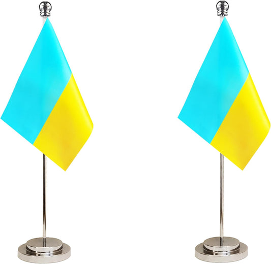 Ukraine Ukrainian Deluxe Desk Flag Set Small Mini Miniature Ukraine Ukrainian Table Desktop Flags,Festival Events Celebration,Office Decoration-2 Pack