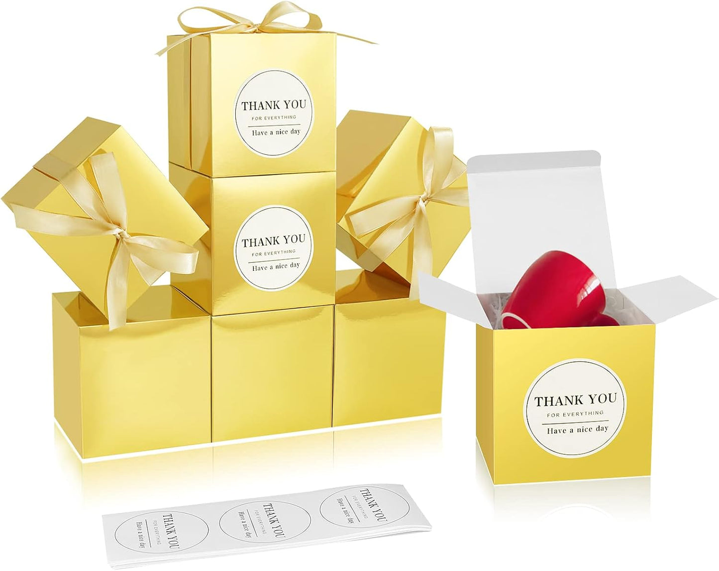 COTOPHER Small Gift Boxes 60 Pack 4x4x4 inches Gold Gift Boxes with Lids for Gifts, Crafting, Wedding Party Favor, Cupcake Boxes, Candy, Bridesmaids Proposal Box with Ribbons and Stickers (Metallic