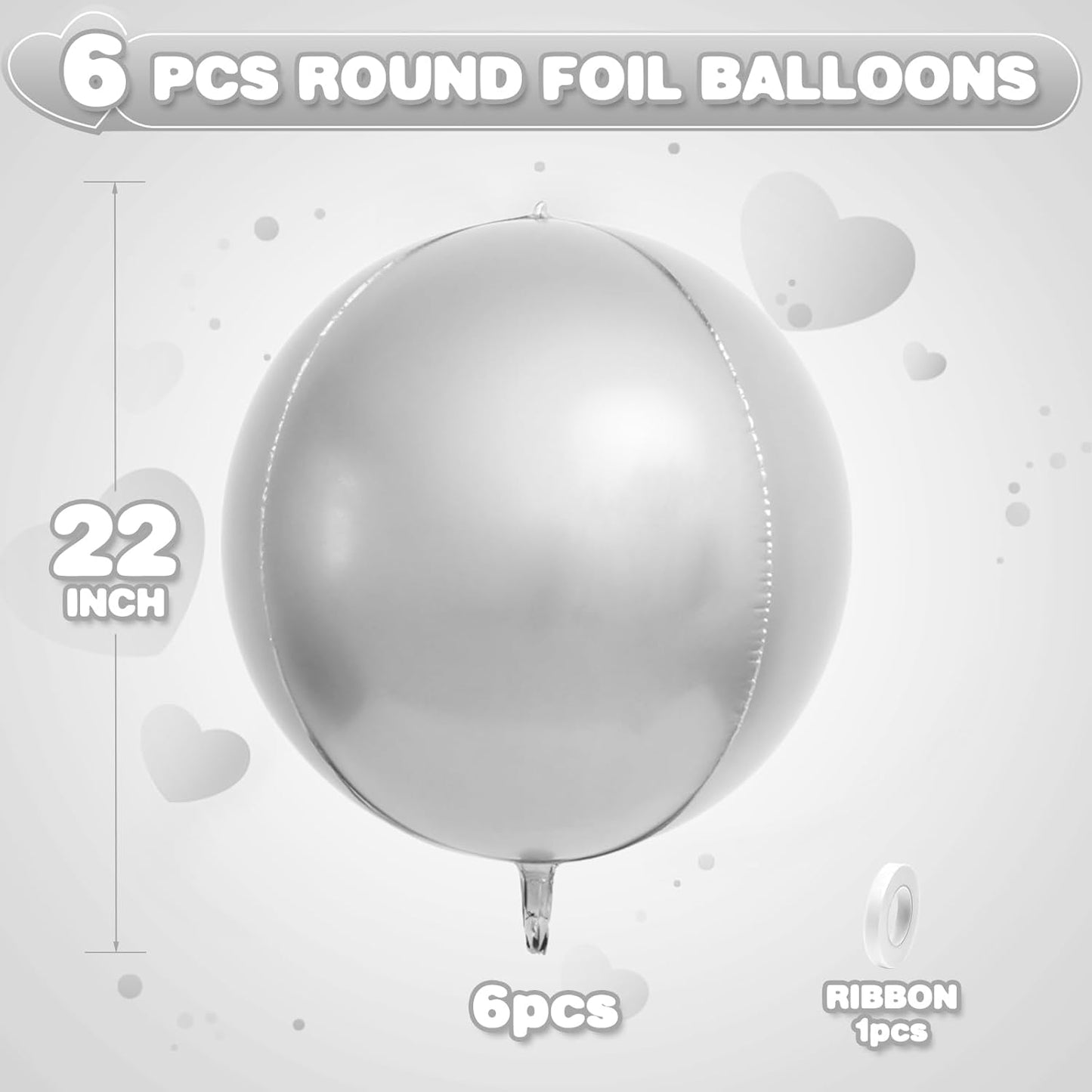 6Pcs Silver Round Foil Balloons,Giant 4D Round Ball Balloons,22 Inch Metallic Silver Balloon for Birthday Wedding Prom Graduation Party Decorations