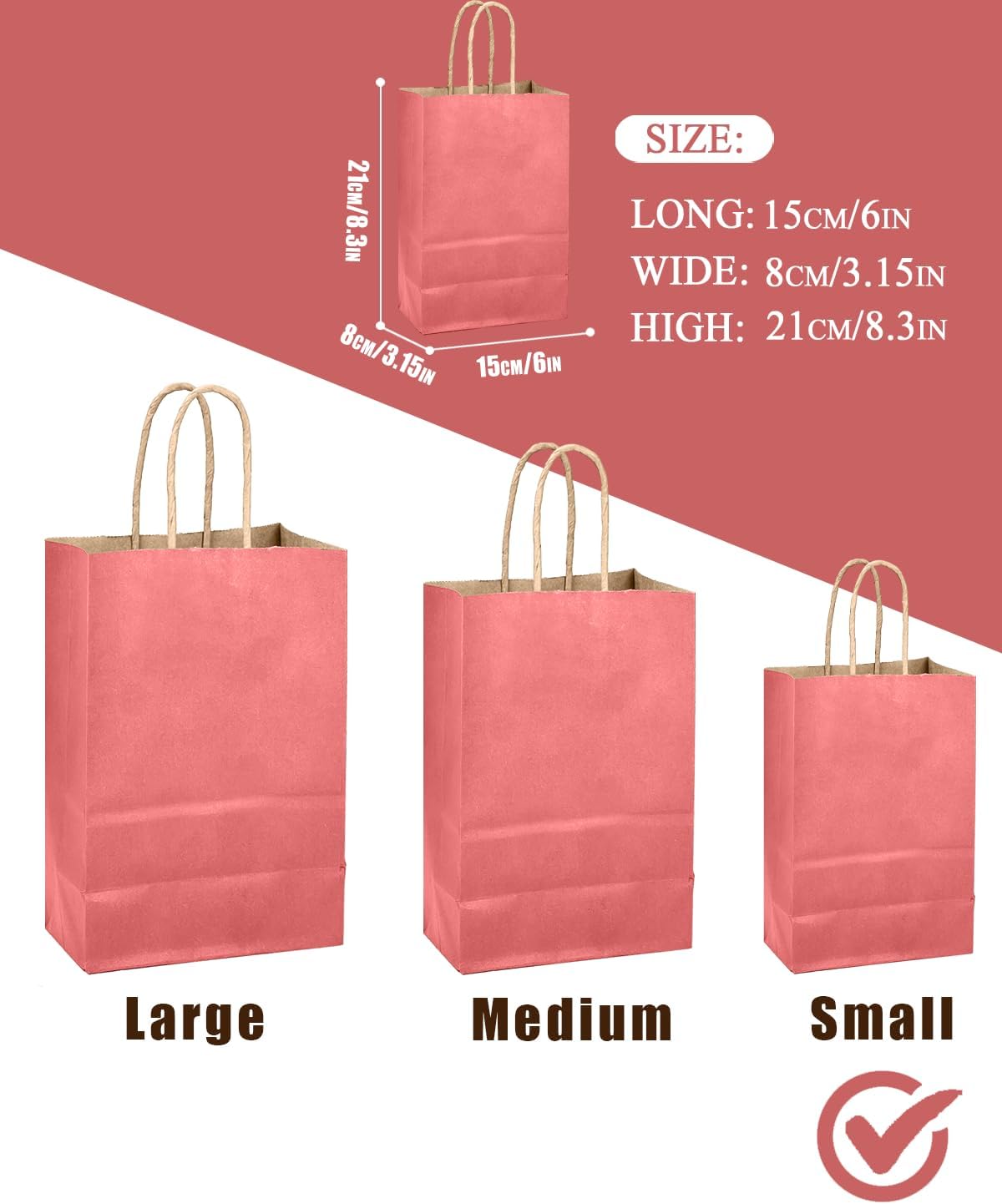 qiqee Pink Gift Bag with Handles Bulk 24Pcs Paper Bags -8.3"x6"x3. 15" Party Favor Bags - Solid Color