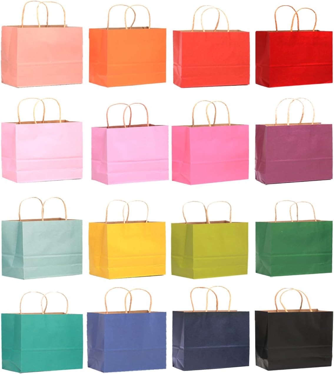 qiqee 100Pcs Wide Large Paper Gift Bags with Handles - 13"x4.5"x10" Kraft Small Party Bags - 16 Solid Colors
