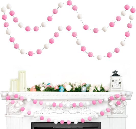 TBD Decor 2pk Pink Pom Pom Garland 13FT 4cm Large Felt Ball Garland Shower Decorationsfor Mantle,Indoor Holiday Wedding Birthday Gender Reveal Party Supplies