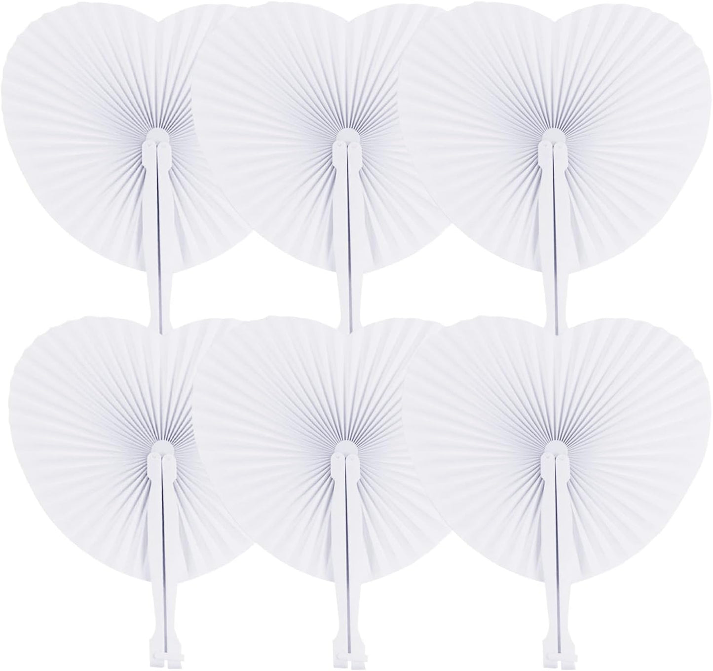 Zwin 60PCS Heart Shaped Folding Paper Fans for Wedding White Plastic Handheld Pocket Paper Fans for Party Decorations
