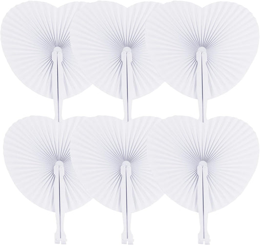 Zwin 60PCS Heart Shaped Folding Paper Fans for Wedding White Plastic Handheld Pocket Paper Fans for Party Decorations