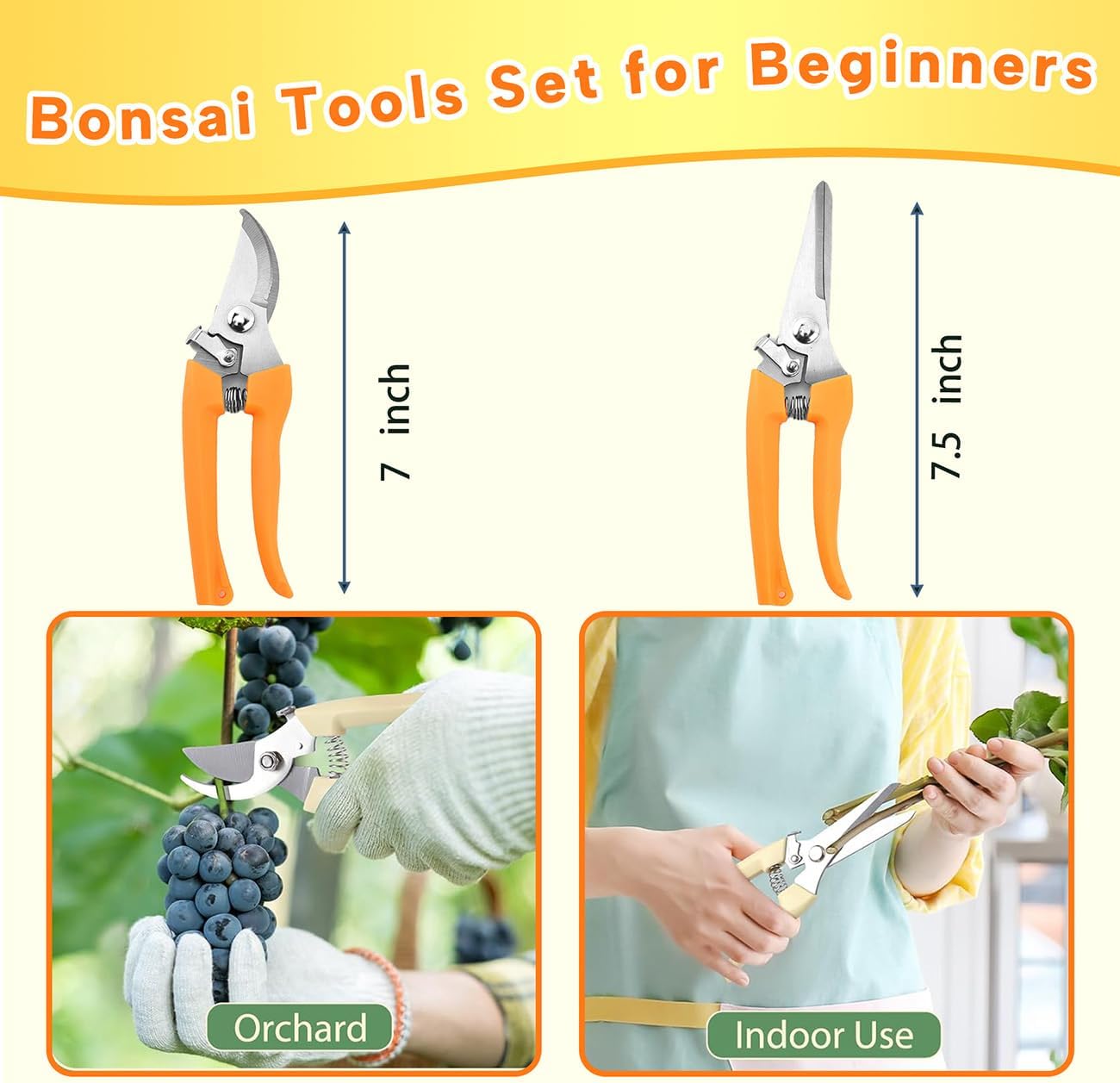 Bonsai Tools Set for Beginners, Bonsai Tree Kit with Training Wire, Scissors, Pruning Shears, Repotting Kit, Indoor Plant Tools Starter Kit (Orange with saws)