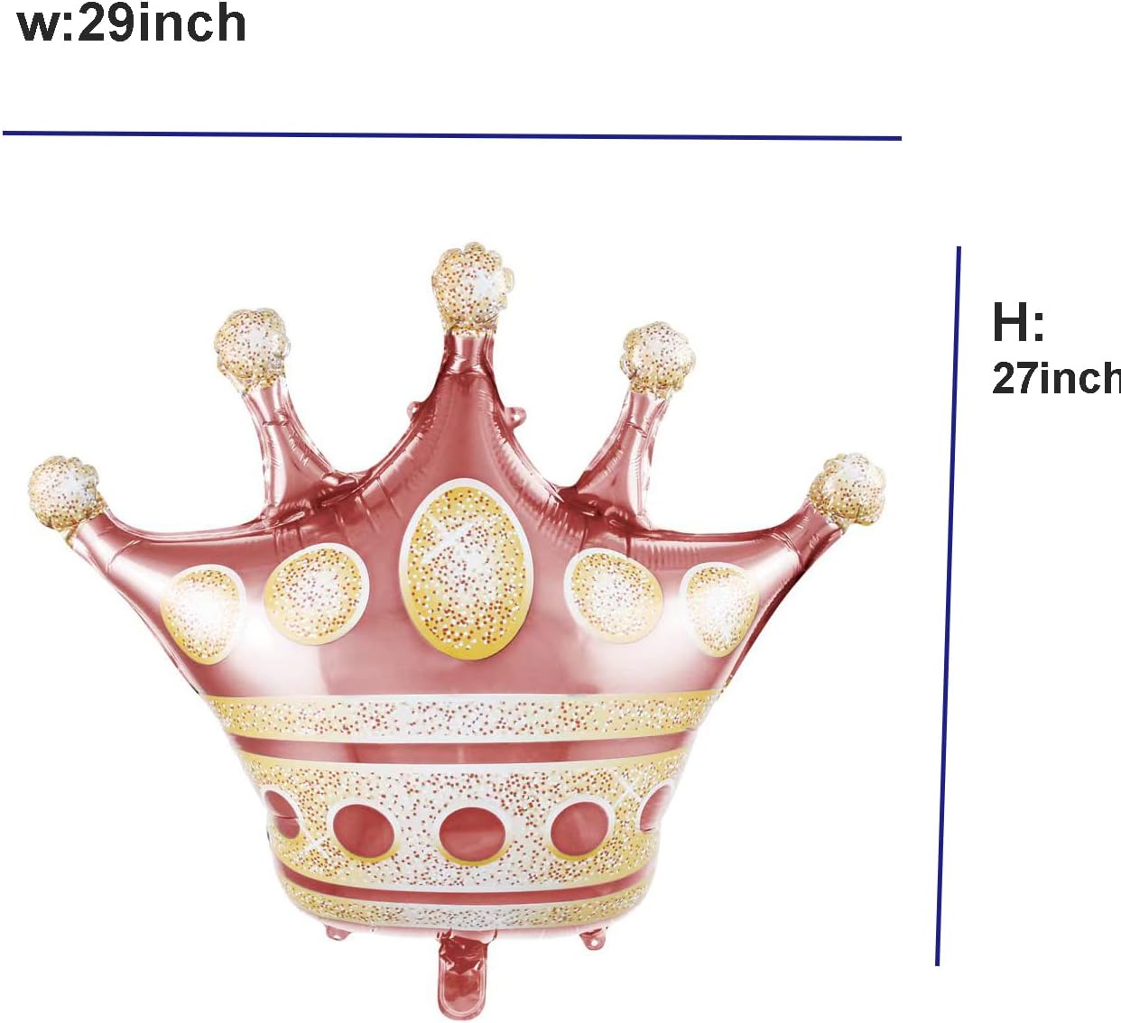 Crown Balloons Pack Of 5 Foil Mylar Helium Balloons For Quinceanera Party Decorations in Rose Gold, Clear Rose Gold Dot