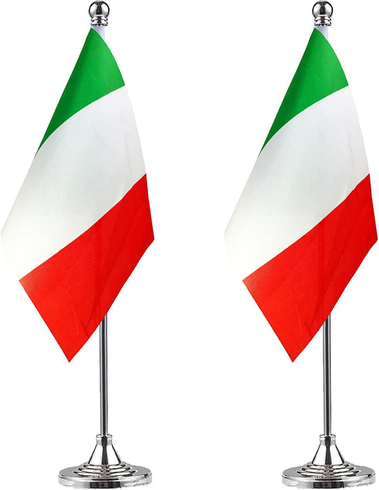 ZXvZYT 2 Pack Italy flag Italian Table Flag Small Mini Italian Desk Flags With Stand Base,International Festival Events Celebration Decorate,Home office Decorations