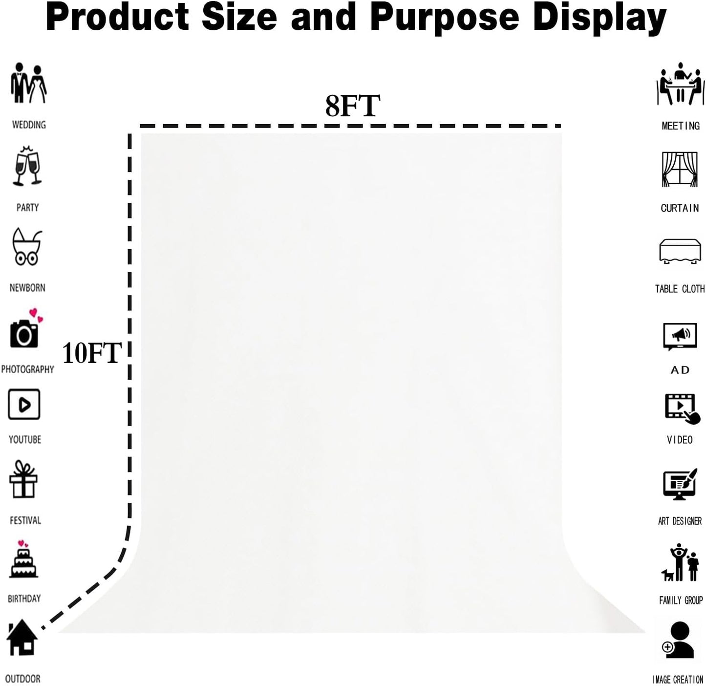 White Portrait Backdrop 8x10ft Zoom Meeting, Game Live Steaming and Photo Studio Shooting Props