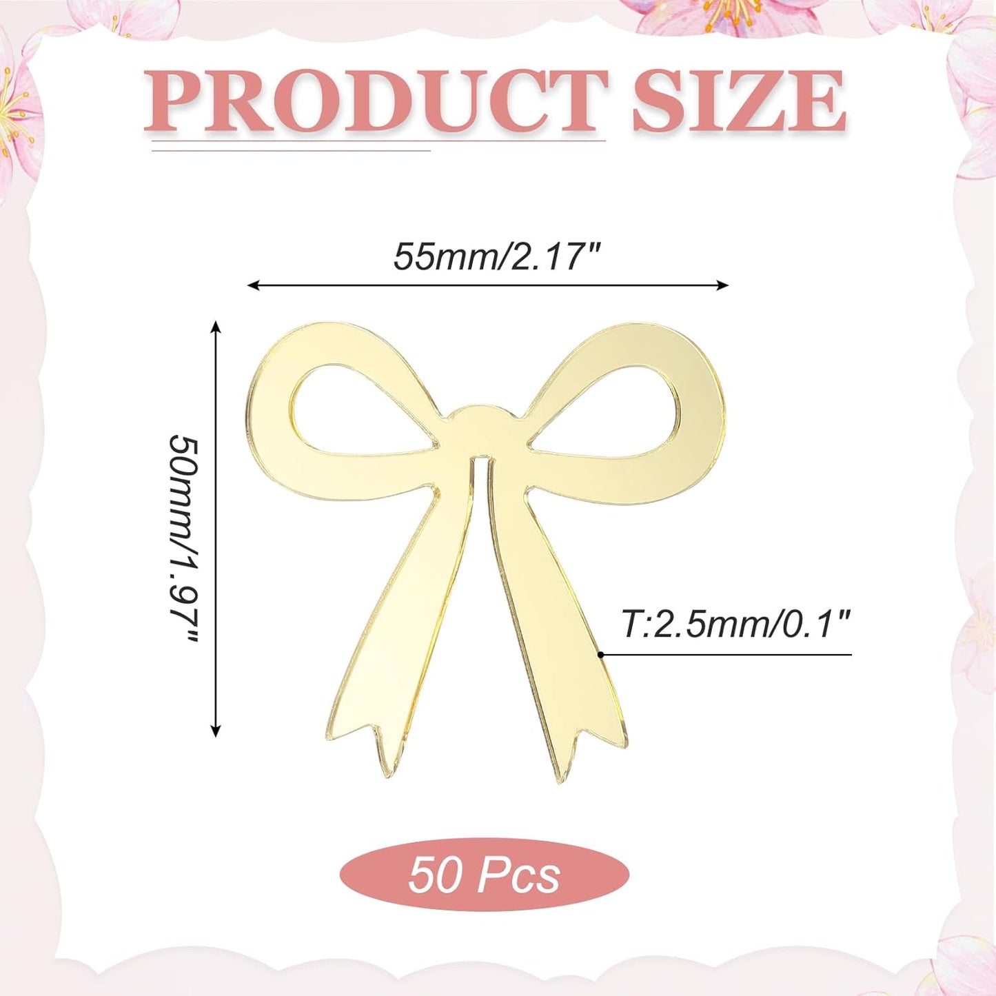 PATIKIL 50 Pcs Bow Drink Tags, Acrylic Wine Glass Charms Reusable Drink Markers for Party Wedding Birthday and Events Accessories, Mirror Gold