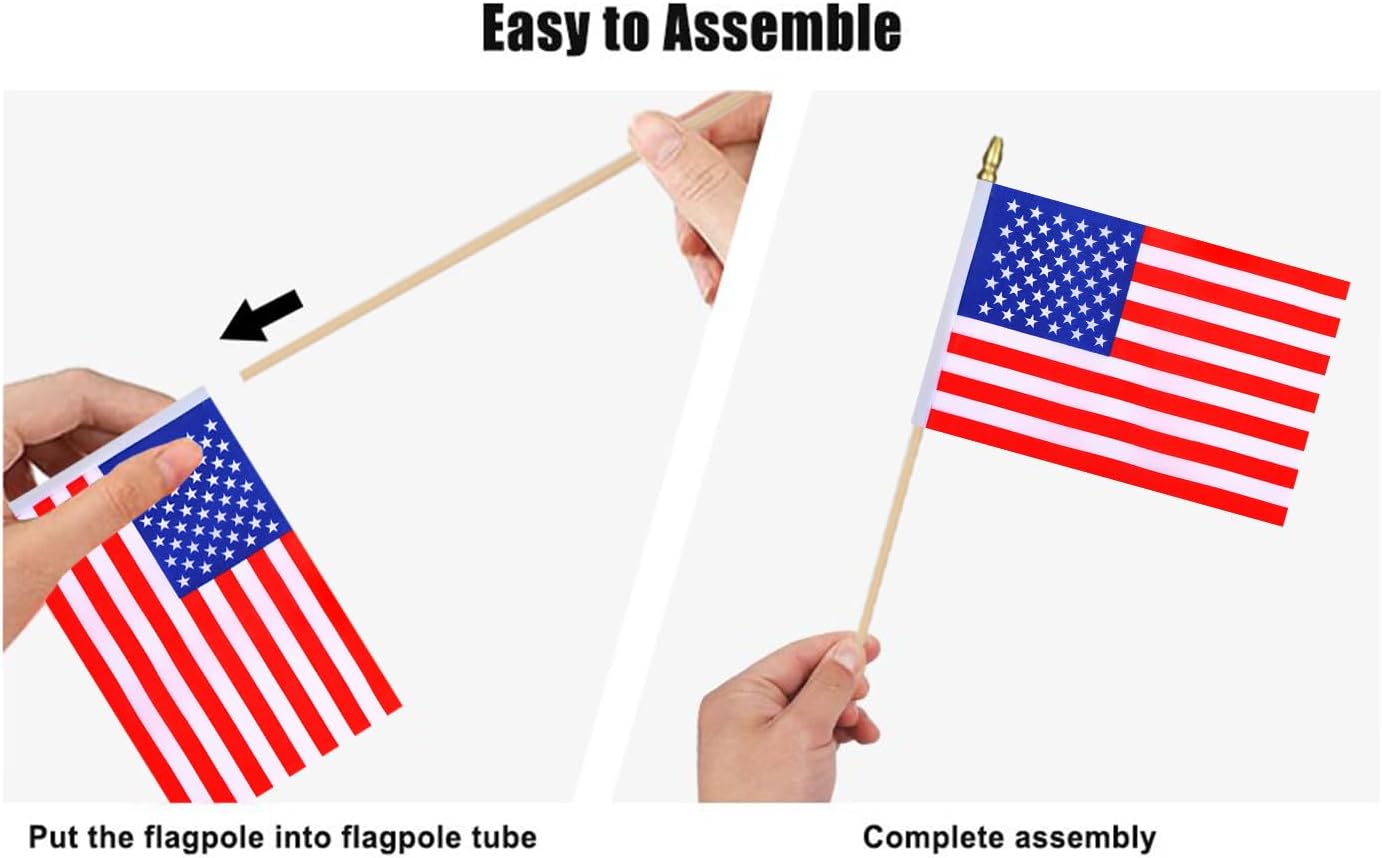 12Pcs Small American USA Flags on Wooden Stick Mini United States Flag Hand Held Flag Decorations,5x8 Inch