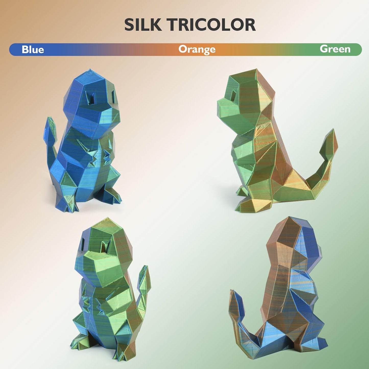 GIANTARM Tri-Colors Silk Pla Filament, 3D Printer Filament 1.75mm +/-0.02mm, 1Kg (2.2lbs) Spool, Vacuum Packaging (Orange+Blue+Green)