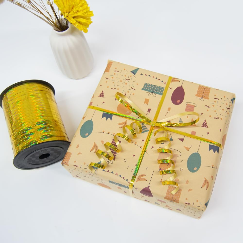 KMER LIFE Glossy Gold Curling Ribbon, 1/5" Wide x 500 Yards Christmas Curling Ribbons for Gift Wrapping, Party Decoration, Balloon String, Hair, Ribbons for Florist Flower (1 Roll)