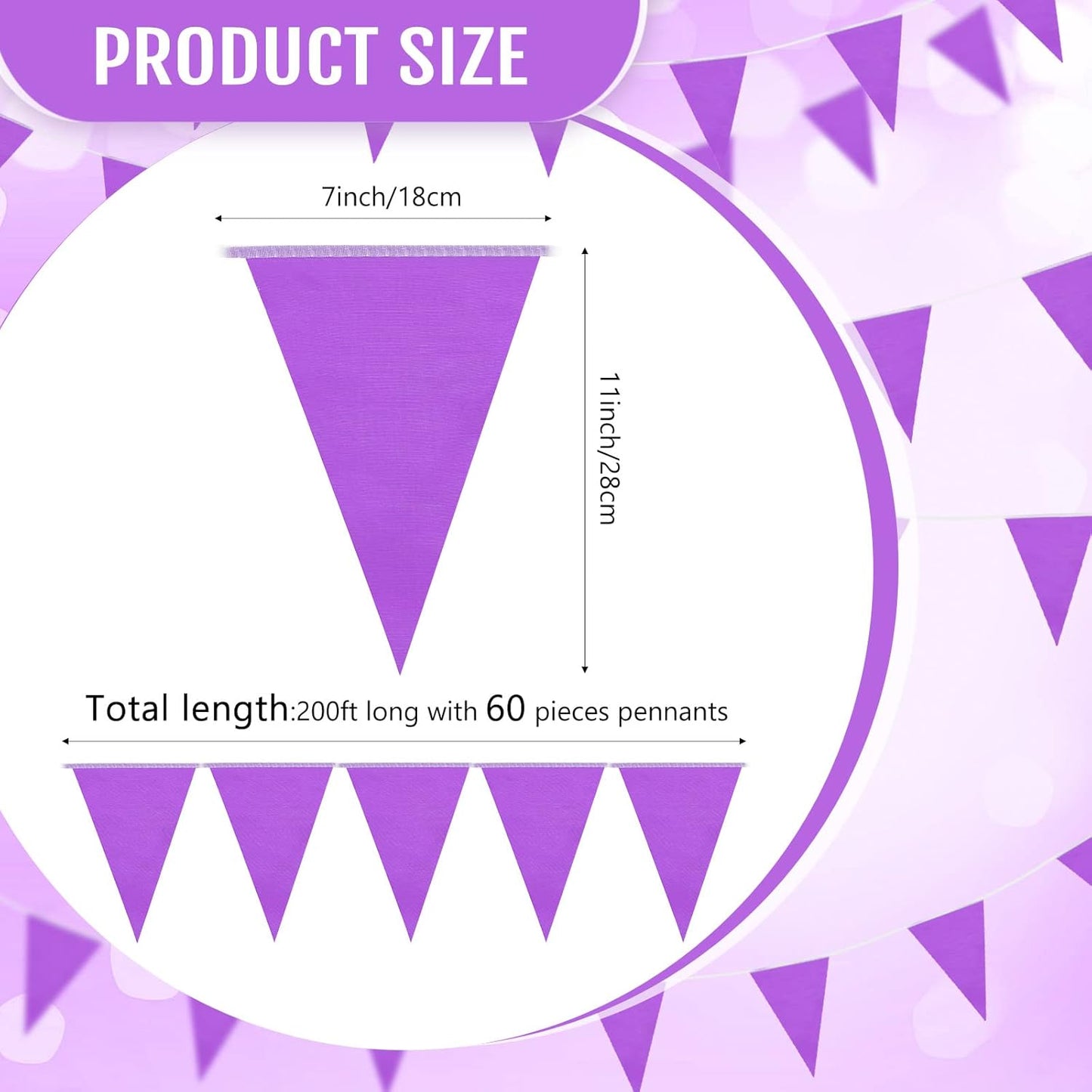 Tatuo 200 Feet Solid Pennant Banners Flags String Triangle Hanging DIY Bunting Flags Party Decorations for Grand Opening Party Banners for Kids Birthday, Shops (Purple)