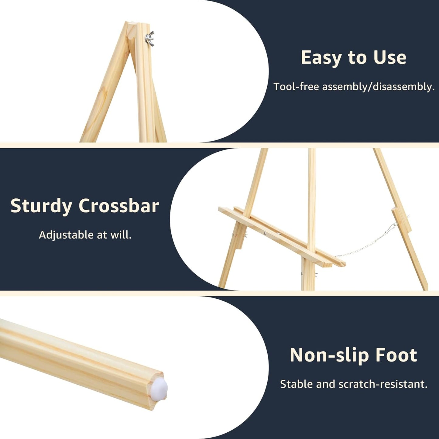 Wooden Easels for Display, Wood Easels for Wedding Signs, Stand Tripod with Adjustable Tray A-Frame Light Duty for Poster, Welcome Sign, Art Show & Baby Shower (3 Pack, 63")