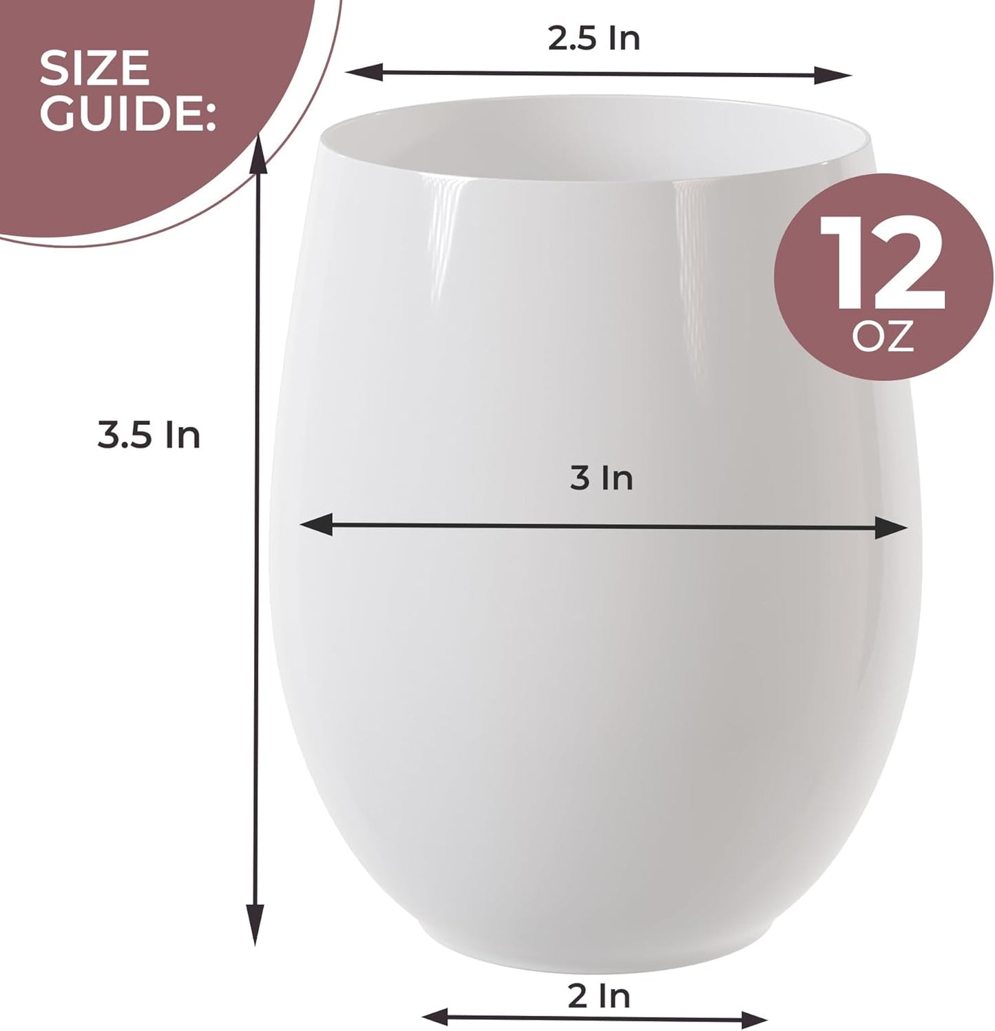 Exquisite 24 Pcs Unbreakable Stemless Plastic Wine Glasses Disposable Wine Glasses Stemless 12 Oz White Plastic Cocktail Cups White Party Cups Disposable Cocktail Glass Weddings & Events