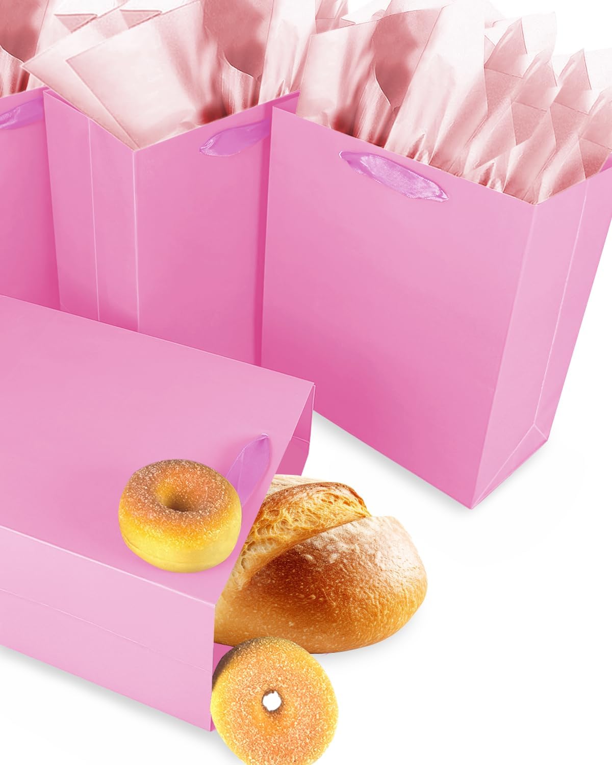Gcardist Pink Gift Bags with Tissue Paper for Wedding, Birthday, Party Supplies-7.9"x4.3"x9.6" Medium Size Cardboard Gift Bags（16pcs Bags +32pcs Tissue Paper ）