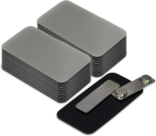 Brushed Silver Name Tag Blanks – 25 Pack, 1.5" x 3", Round Corners, Engravable Plastic Badges with Magnetic Backing – All Quality Badges