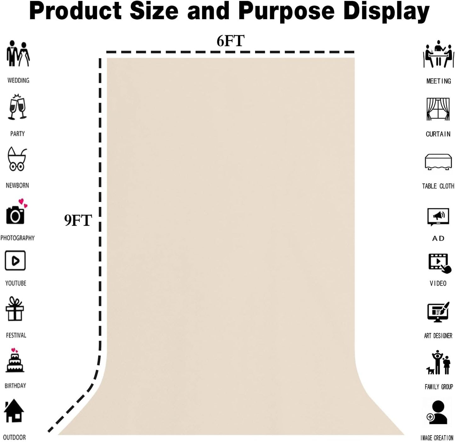 Beige Backdrop for Photography 6x9ft Zoom Screen Meeting, Game Live Studio Shooting Props High Density Fabric