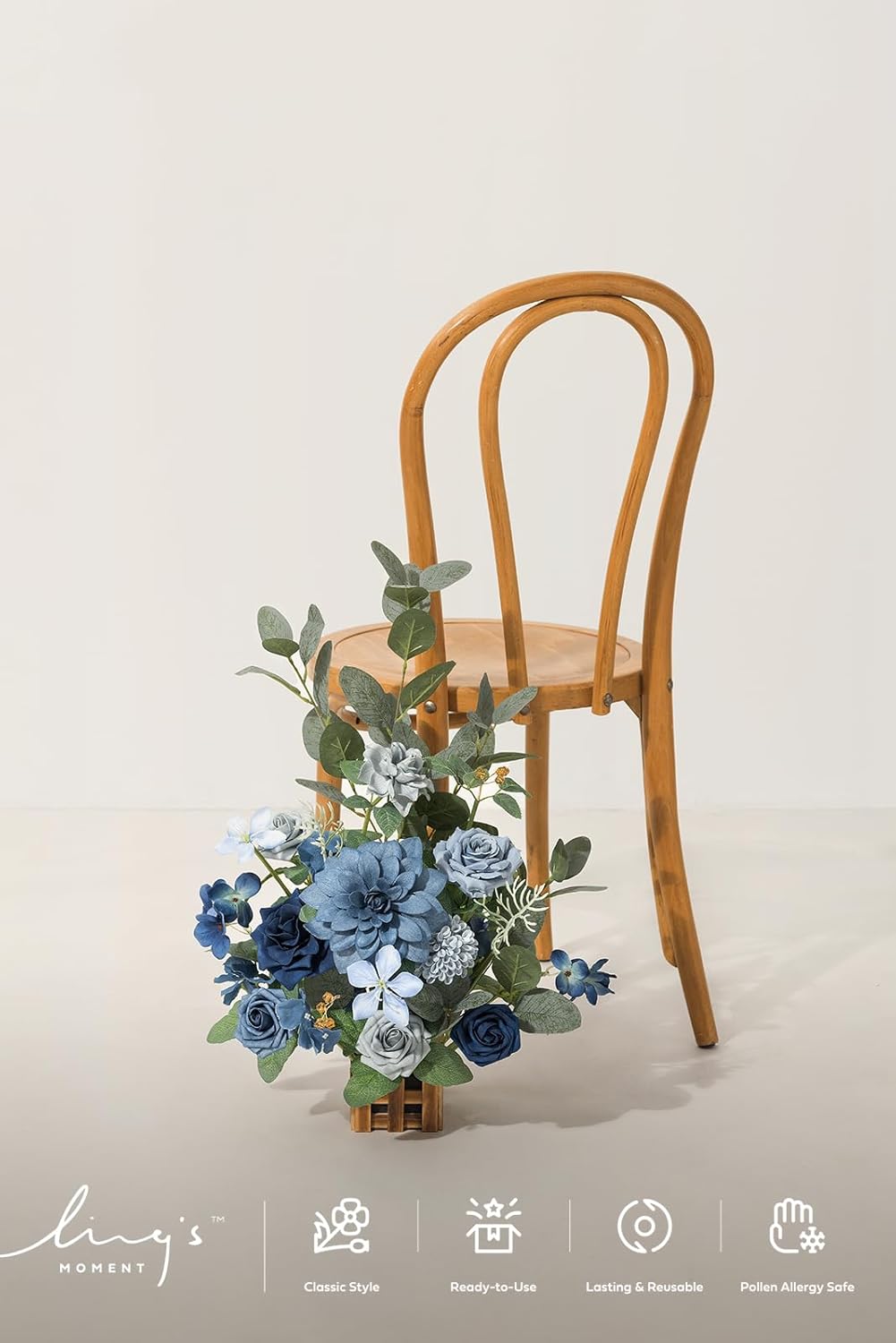 Ling's Moment 17.5" Tall Standing Artificial Flowers Arrangements 4pcs Fall Wedding Aisle Runner Chair Decorations Dusty Blue & Navy Centerpieces for Ceremony Reception Rose Floral Party Outdoor