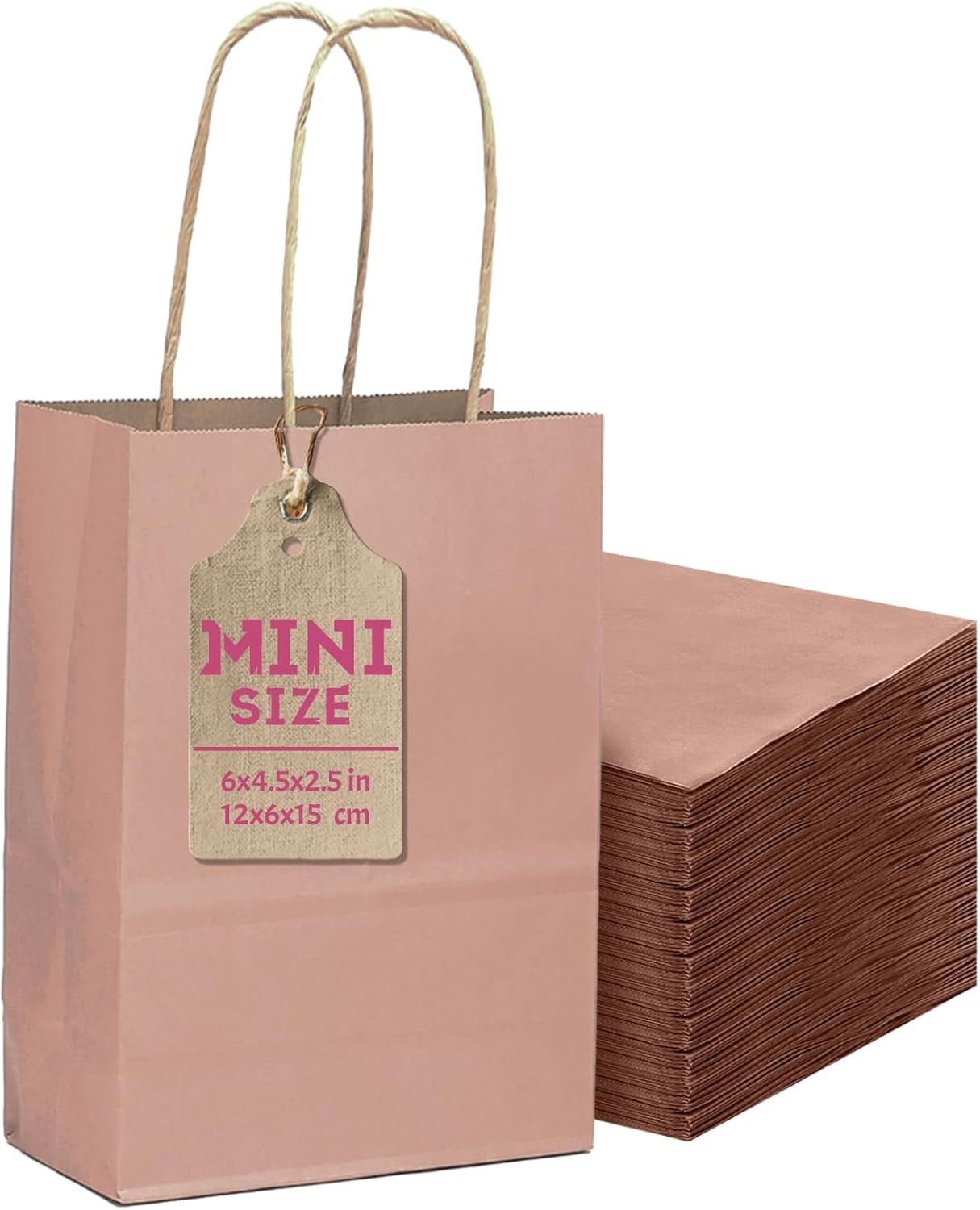 qiqee 24 Pcs Coffee Mini Paper Gift Bags with Handles 6"x4.5"x2.5" Small Brown Kraft Party Favor Bags Treat Bags Multiple Uses (Mini size)