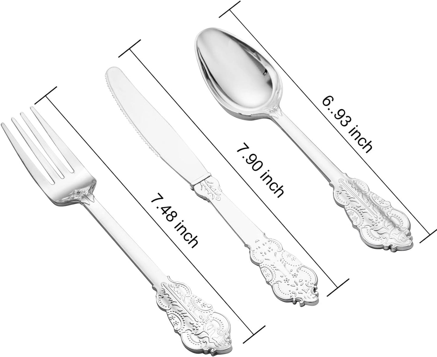 BUCLA 600PCS Silver Plastic Silverware - Heavy Duty Disposable Plastic Cutlery - Include 200 Forks, 200 Spoons, 200 Knives in Silver for Parties, Weddings & Christmas